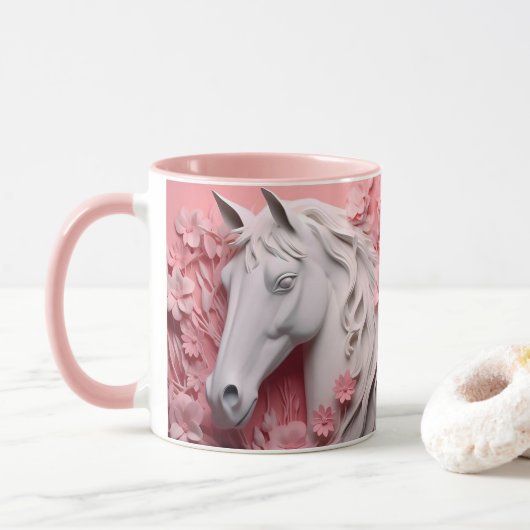 Pferd und Blumen, Reitgeschenk, Pferdereiten Tasse (Mit Donut)