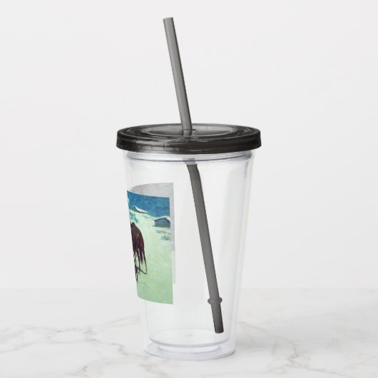 Pferd und Cowboy Winterschnee Acryltrinkbecher (Links)