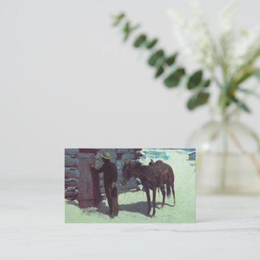 Pferd und Cowboy Winterschnee Begleitkarte (Stehend Vorderseite)