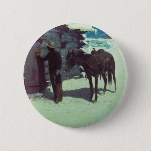 Pferd und Cowboy Winterschnee Button (Vorderseite)