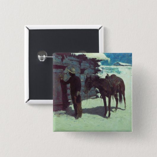 Pferd und Cowboy Winterschnee Button (Vorne & Hinten)