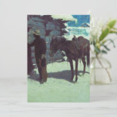 Pferd und Cowboy Winterschnee Einladung (Stehend Vorderseite)
