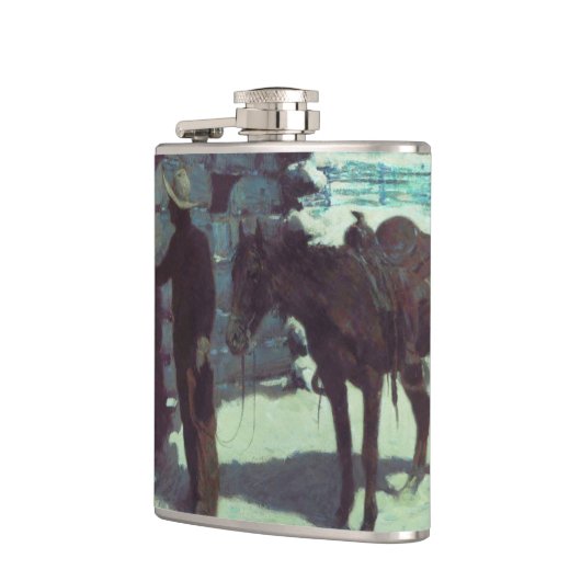 Pferd und Cowboy Winterschnee Flachmann (Links)