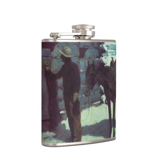 Pferd und Cowboy Winterschnee Flachmann (Rechts)