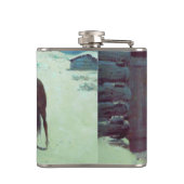 Pferd und Cowboy Winterschnee Flachmann (Rückseite)