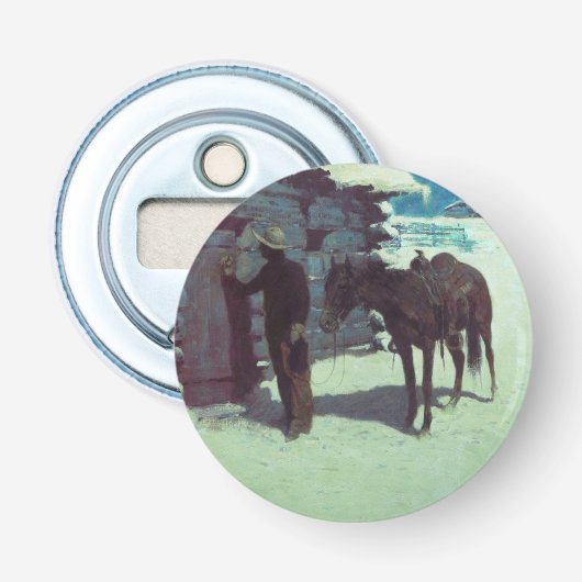 Pferd und Cowboy Winterschnee Flaschenöffner (Vorderseite)