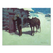 Pferd und Cowboy Winterschnee Fotodruck (Vorne)