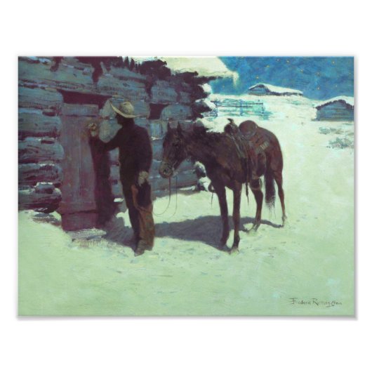 Pferd und Cowboy Winterschnee Fotodruck (Vorne)