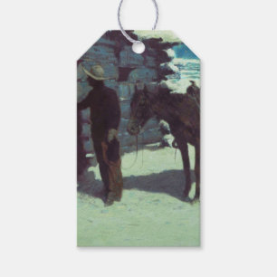 Pferd und Cowboy Winterschnee Geschenkanhänger