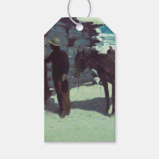 Pferd und Cowboy Winterschnee Geschenkanhänger (Vorderseite)