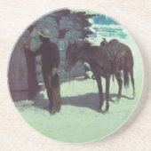 Pferd und Cowboy Winterschnee Getränkeuntersetzer (Vorne)