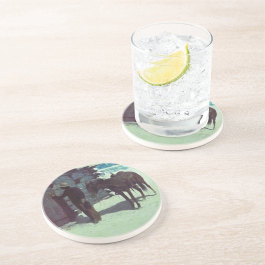 Pferd und Cowboy Winterschnee Getränkeuntersetzer (Seite)