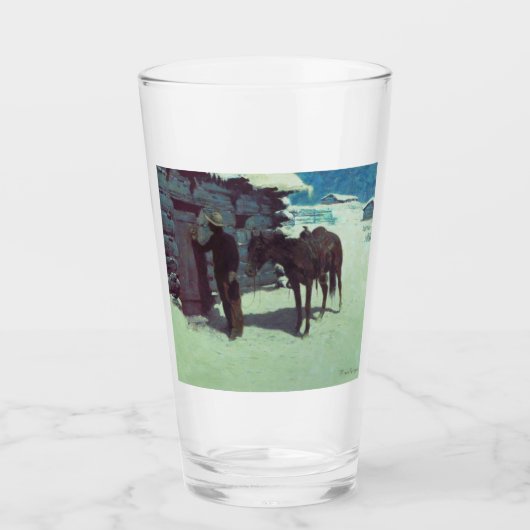 Pferd und Cowboy Winterschnee Glas (Vorderseite)