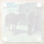 Pferd und Cowboy Winterschnee Glasuntersetzer (Rückseite)