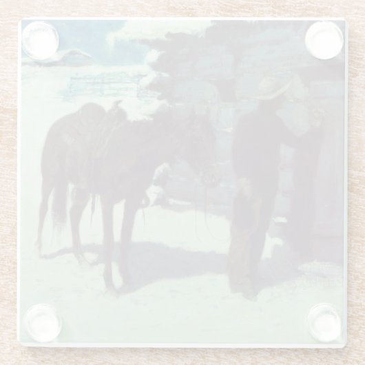 Pferd und Cowboy Winterschnee Glasuntersetzer (Rückseite)