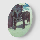 Pferd und Cowboy Winterschnee Große Wanduhr (Winkel)