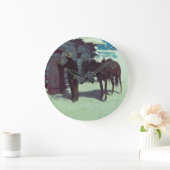 Pferd und Cowboy Winterschnee Große Wanduhr (Zuhause)