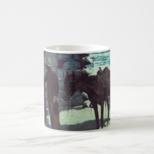 Pferd und Cowboy Winterschnee Kaffeetasse (Mittel)