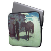 Pferd und Cowboy Winterschnee Laptopschutzhülle (Vorderseite Links)