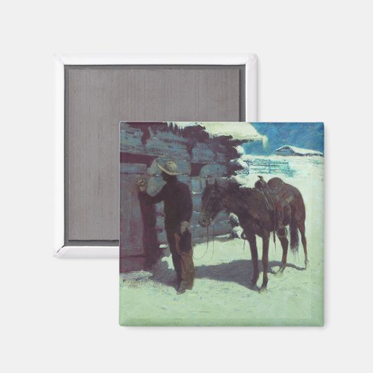 Pferd und Cowboy Winterschnee Magnet (Vorderseite/Rückseite)