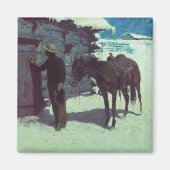 Pferd und Cowboy Winterschnee Magnet (Vorne)