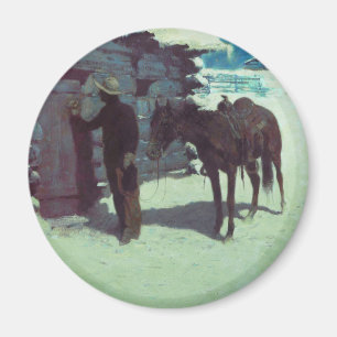 Pferd und Cowboy Winterschnee Magnet