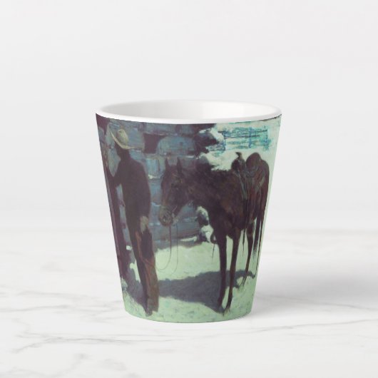 Pferd und Cowboy Winterschnee Milchtasse (Vorderseite)