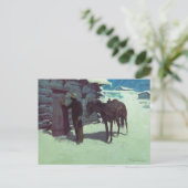 Pferd und Cowboy Winterschnee Postkarte (Stehend Vorderseite)