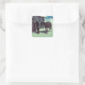 Pferd und Cowboy Winterschnee Quadratischer Aufkleber (Tasche)