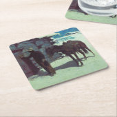 Pferd und Cowboy Winterschnee Rechteckiger Pappuntersetzer (angewinkelt)