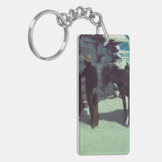 Pferd und Cowboy Winterschnee Schlüsselanhänger (Vorderseite links)