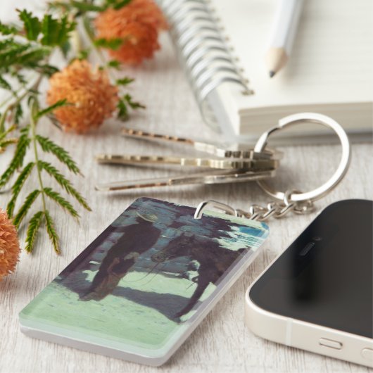 Pferd und Cowboy Winterschnee Schlüsselanhänger (Vorderseite rechts)