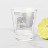 Pferd und Cowboy Winterschnee Schnapsglas (Rückseite)