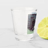 Pferd und Cowboy Winterschnee Schnapsglas (Links)