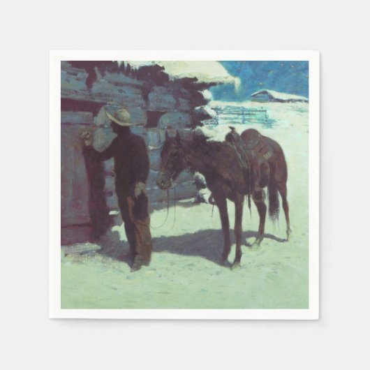Pferd und Cowboy Winterschnee Serviette (Vorderseite)