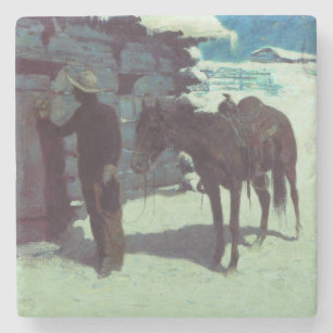 Pferd und Cowboy Winterschnee Steinuntersetzer