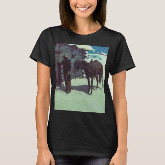 Pferd und Cowboy Winterschnee T-Shirt (Vorderseite)