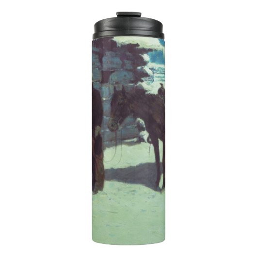 Pferd und Cowboy Winterschnee Thermosbecher (Vorderseite)
