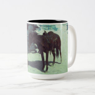 Pferd und Cowboy Winterschnee Zweifarbige Tasse