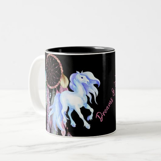 Pferd und Dreamcatcher ~ Dreams & Wishings BOHO Zweifarbige Tasse (Vorderseite Links)
