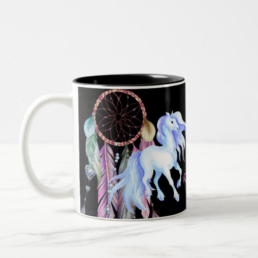 Pferd und Dreamcatcher ~ Dreams & Wishings BOHO Zweifarbige Tasse (Links)