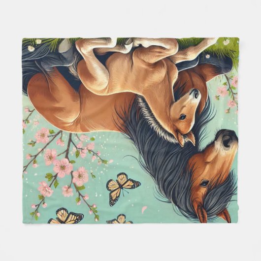 Pferd- und Foallenruhe im Frühjahr Fleecedecke (Vorderseite (Horizontal))