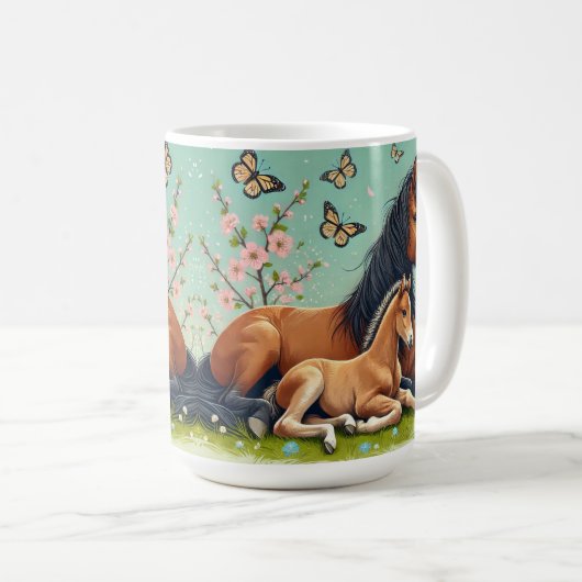 Pferd- und Foallenruhe im Frühjahr Kaffeetasse (VorderseiteRechts)