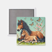 Pferd- und Foallenruhe im Frühjahr Magnet (Vorderseite/Rückseite)
