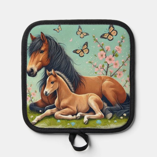 Pferd- und Foallenruhe im Frühjahr Topflappen (Vorderseite)