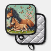 Pferd- und Foallenruhe im Frühjahr Topflappen (Vorderseite/Rückseite)