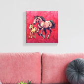 Pferd und Fohlen auf texturiertem Hintergrund Leinwanddruck (Insitu (Wohnzimmer))