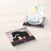 Pferd und Fohlen Glasuntersetzer (Schrägansicht)