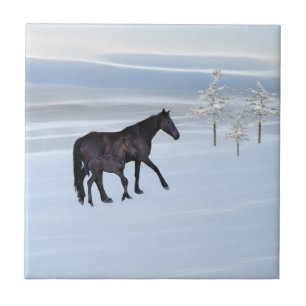 Pferd und Fohlen im Schnee Fliese