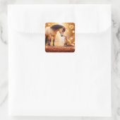 Pferd und Fuchs Fantasy Wald Süß Quadratischer Aufkleber (Tasche)